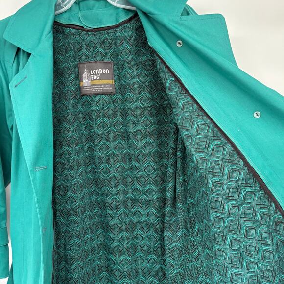Vintage London Fog Green A-Line Belted Removable Liner Trench Coat Size 6P - Picture 8 of 10
